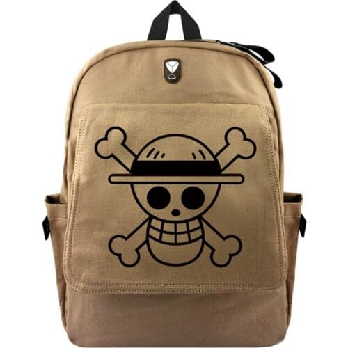 Anime One Piece Khaki Canvas Zip Backpack Teenagers School Bag Shoulder Bag casual Packsack Laptop Bag Student Book Bag Rucksack