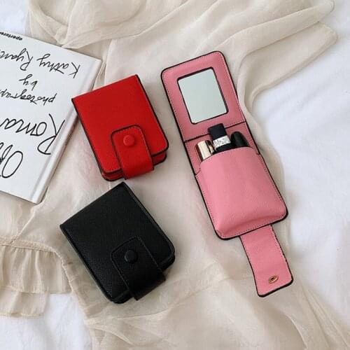 Lipstick Cosmetic Bag With Mirror Small Portable Mini Portable Lipstick Box Storage Bag Lipstick Small Bag With Cosmetic Mirror