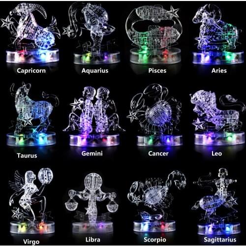 Crystal Twelve 12 Constellation Horoscope Flash Led Light 3d Crystal Puzzle Jig-saw Astrolog Puzzles Kids Early Educational Toys
