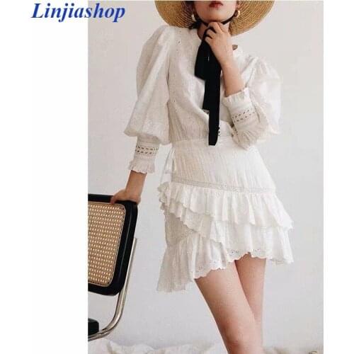Lorelei white mini dress women pure cotton and embroidery ruffles dash of feminine style loveshackfancy cover-up dress
