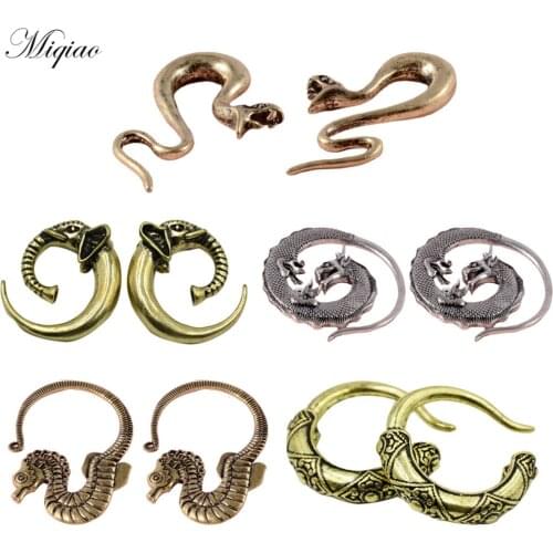 Miqiao 2pcs Popular Exaggerated Personality Dragon Baby Elephant Hippocampus Ear Expander Body Exquisite Piercing Jewelry