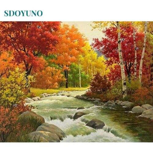 SDOYUNO 60X75cm Oil Painting By Numbers Autumn creek Room Decoration Frameless Digital Canvas Painting DIY pictures by numbers