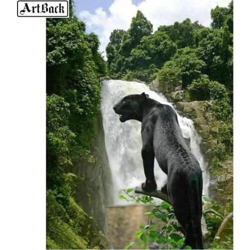 20x25cm Diamond Painting Panther Falls Landscape Full Square & Round 5d Diamond Mosaic Animal Sticker Home Decor