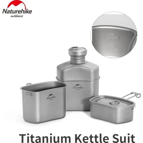 Naturehike Outdoor Individual Soldier Kettle Set Ultralight Titanium Folding Heating Picnic Tableware Set Suspended Kitchenware
