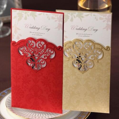 Wholesale 50pcs Red Foil and Laser Cut Wedding Invitation Cards Free Personalized& Customized Printing