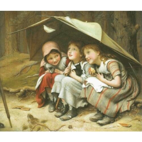 Under the umbrella Three Little girl Cross Stitch Kits Needlework 14CT Unprinted Embroidery Top Quality Counted DIY Painting