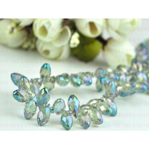 Sale Price!100pcs 6mm x 12mm Clear Green Plating Briolette Pendants Waterdrop Crystal Glass Jewelry Loose Teardrop Beads DIY