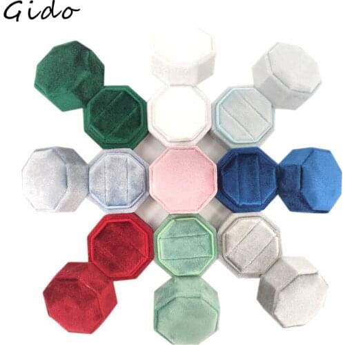 Muti-Color Velvet Double Ring Box Hexagon Wedding Ceremony Ring Box Packaging Gift Wrapping Boxes Packaging Accessories