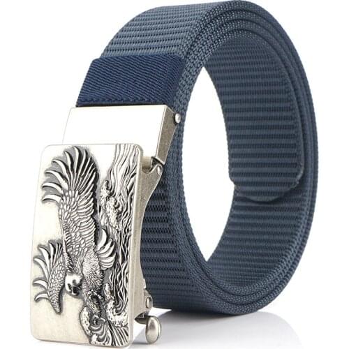 Mans nylon belt luxury Eagle metal automatic buckle Canvas Belts for men fashion jeans belt outdoor casual male strap