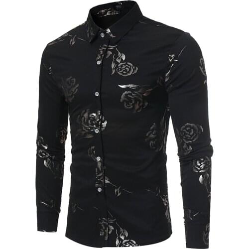 Black Rose Floral Print Shirt Men Camisas Hombre 2020 Autumn New Slim Fit Long Sleeve Mens Dress Shirts Business Casual Shirt