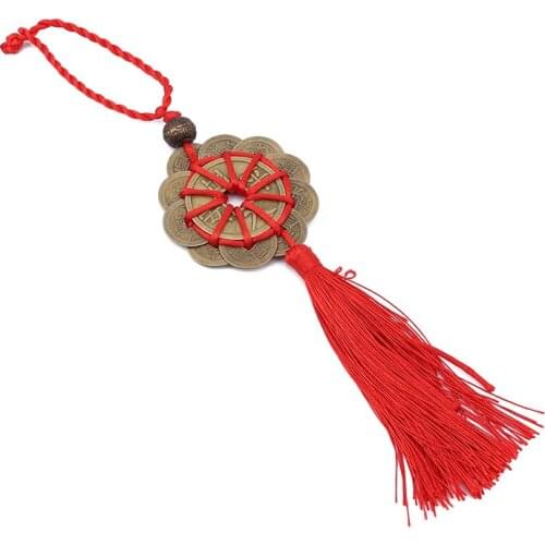 Lucky Ancient Coins Protection Prosperity Good Fortune Figurines Home Car Decor Hand-knit Chinese Knot Feng Shui Copper Coins