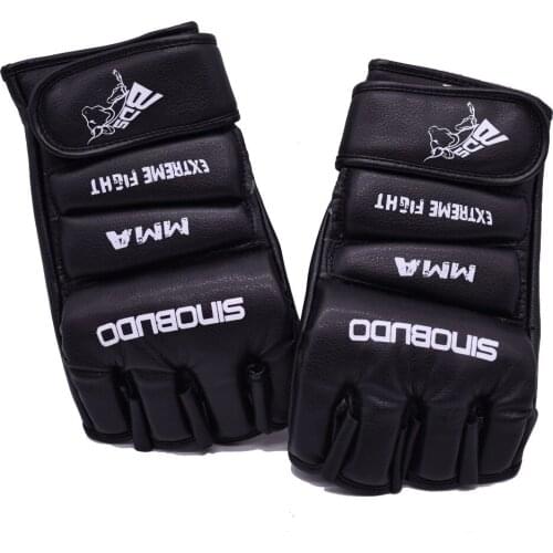 SINOBUDO Half Finger Kick Boxing Protector MMA Gloves Training Gloves MMA Boxer Fight Boxing Equipment PU Leather