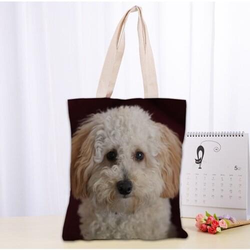 Custom Poodle Dog Tote Bag Women Canvas Fabric Bags Eco Reusable Shopping Bags Traveling Beach Casual Useful Shoulder Bag 1208