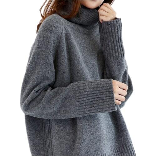 2019 winter thick pullover wool sweater women turtleneck long sleeve knitted jumpers female loose sweater