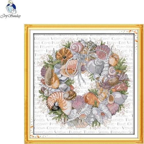 Joy Sunday Needlework,DIY Handmade DMC Cross stitch,Sets For Embroidery kits,The Conch Wreath Patterns Cross-Stitch,Home Decor