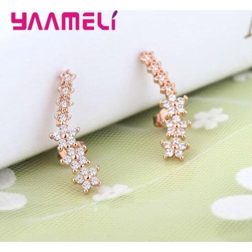 Ear Stud Variety Of Three Color Elegant Retro Style 925 Sterling Silver Mature Women Cute Flowers Crystal Styling