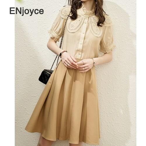 Summer Women Palace Style Short Sleeve Shirts and Mid-Length Skirt Two Pieces Sets Office Ladies Elegant Waist Slimming Suit Set