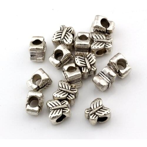 10Pcs Double Sided Design Alloy Butterfly Spacer Beads Big Hole 4.5mm For Jewelry Making Bracelet Necklace DIY Accessories D-7