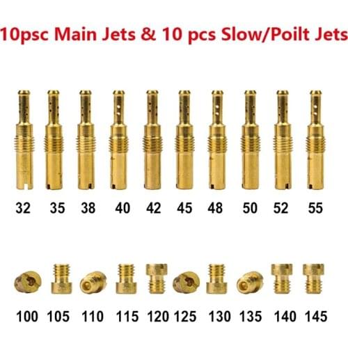 10Pcs Carburetor Main Jet Kit & 10Pcs Slow/Pilot Jet for PWK Keihin OKO CVK PWM NSR KSR PWM Motorcycle Carburetor