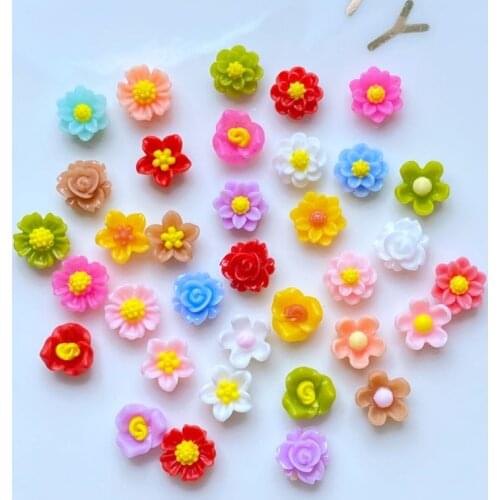 80Pcs New Resin Cute Mixed Mini Flower Manicure Flat Back Scrapbooking Hair Bow Center Embellishments DIY Accessories