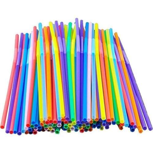 100Pcs Straws ​Plastic Drinking Straws Multi-Colored Striped Elbow Beverage Disposable Rainbow Straws Birthday Party Supply