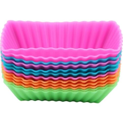 12pcs/pack Mixed Color Mini Rectangle Shape Silicone Muffin Cupcake Mould Bakeware Maker Mold Tray Baking Cup Molds Baking Tools