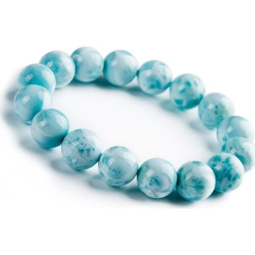 13mm Genuine Blue Natural Larimar Gem Stone Bracelets For Women Men Stretch Round Bead Crystal Natural Stone Bracelet