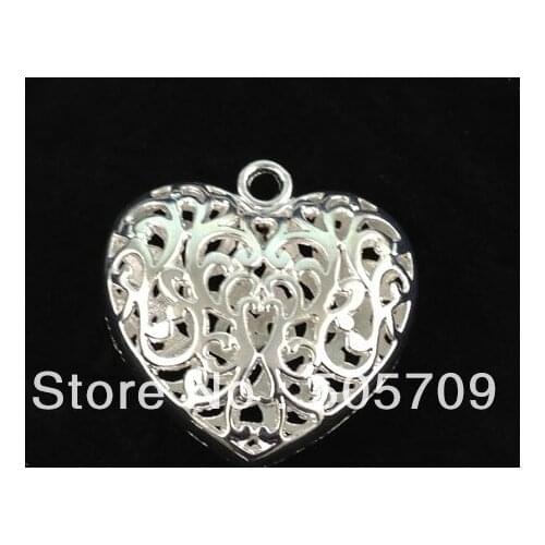 20 Sterling silver plate 35mm filigree heart charms A10466SSP