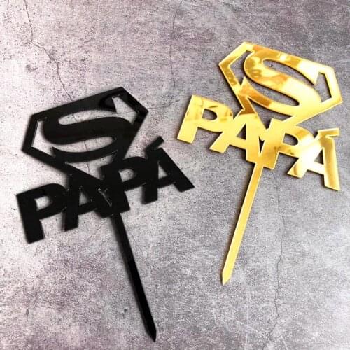 2019 New "Super PAPA" Acrylic Cake Topper Gold Black Father Cupcake Topper For Fathers Day Dad Birthday Party Cake Decorations
