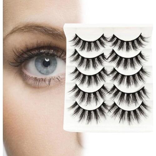 5Pair False Eyelashes Cat Eyes Look Smudge-proof Cosmetic Natural Look Mink Flase Lashes for Girl