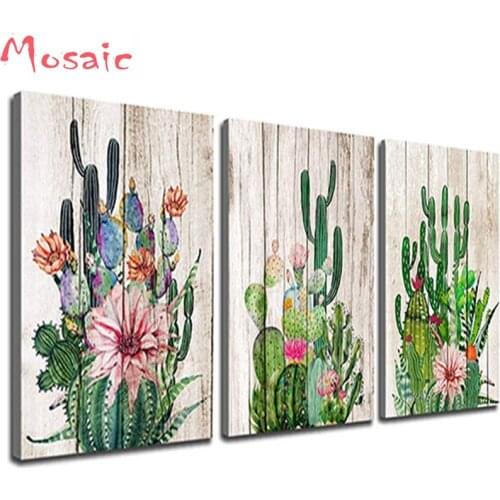 Diamond mosaic full square diamond embroidery crafts diamond painting cross stitch 3pcs Cactus Desert Plant with Spiny Flower