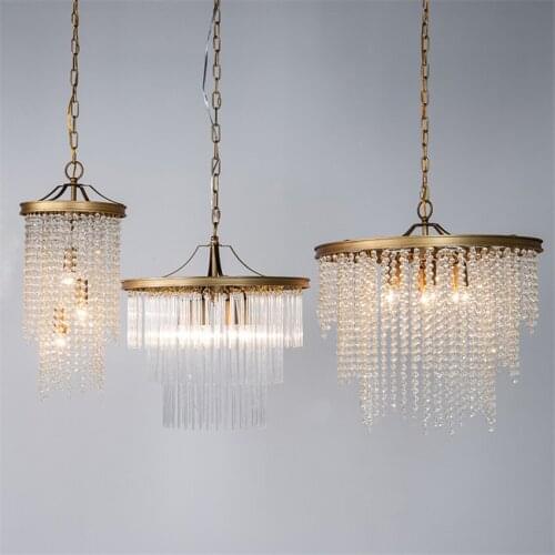 American Bronze Crystal String Pendant Lights Living Room Bedside Lamp Luxury Staircase Glass Restaurant Hanging Lights Lighting