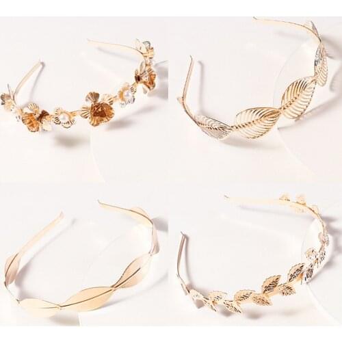 Vintage Alloy Women Hairbands Girls Headbands Elegant Wedding Metal Gold Leaf Flower Pearl Hair Hoop Fashion Accessories