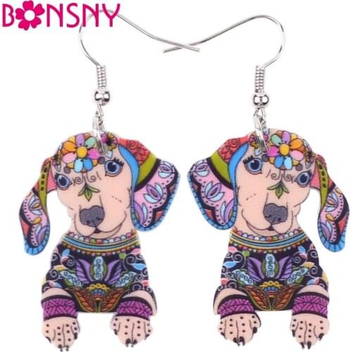 Bonsny Drop Dachshund Dog Earrings Big Long Dangle Earring Acrylic Pattern Fashion Jewelry For Women 2015 New Style Girl