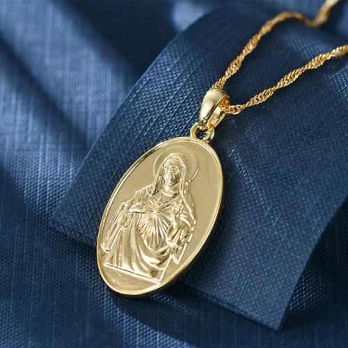 DEELAN Fashion 45cm Gold Plated Virgin Mary Woman Necklace Pendant Christian Alloy Chain Lover Necklace Accessories Jewelry Gift