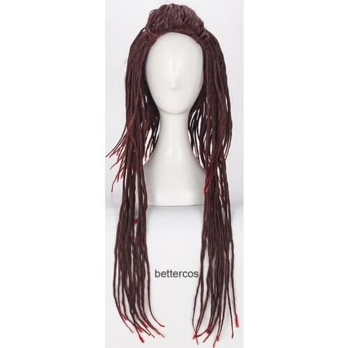 DMMd DRAMAtical Murder Mink Cosplay Wig Long Dark Red Styled Braided Heat Resistant Synthetic Hair Wig + Wig Cap