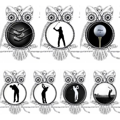 EJ Glaze For Girls Best Gift Golf Player Bronze Color Glass Cabochon With Owl Shaped Pendant Choker Necklace