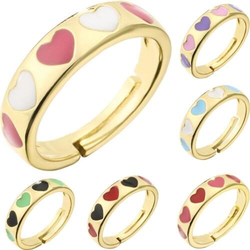 Enamel Open Adjusted Finger Ring Colorful Heart Candy Color Cute Summer Neon Rings For Women Fluorescent Fashion Copper Jewelry