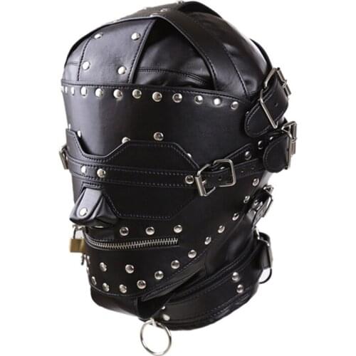 Adult games SM Sex Products PU Leather Padded Hood Mask Blindfold Head Restraint Harness Mask BDSM Bondage Sex Toys