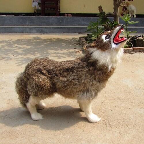 Simulation wolf about 28x26cm furry fur wolf model decoration gift h1323