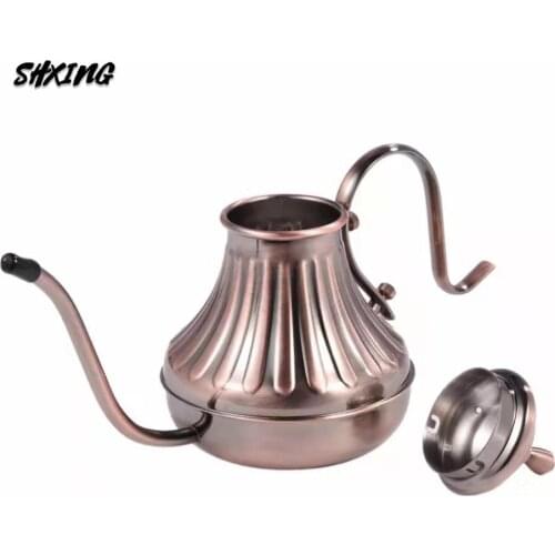 Fine Mouth Gooseneck 600ml Coffee Pot Long Spout Pour Over Drip Coffee Kettle Bronze 304 Stainless Steel Coffe Maker Teapot