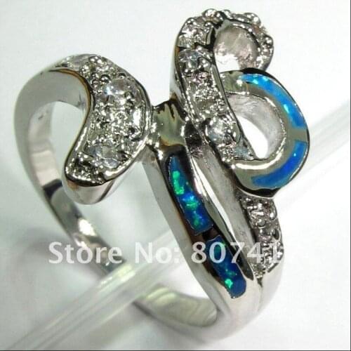 SHUNXUNZE white Cubic Zirconia with blue opal big rings Jewelry & Accessories for women alliance Rhodium Plated R219 size 6 7 8