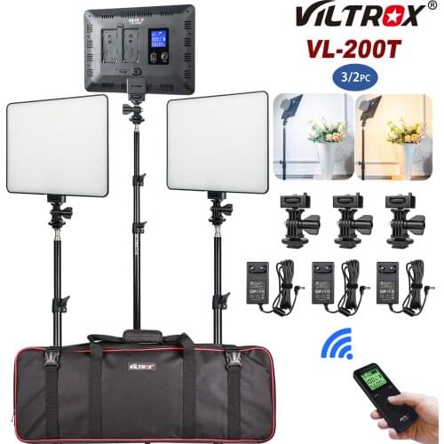 VILROX VL-200T 3/2set LED Photography Fill-in Light Kit Dimmable Panel Lighting Video Lamp With Tripod Stand for Studio Shoots