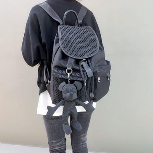 FIRMRAN Fashion Unisex Hobo Style Denim Doll Retro Backpack Personalized Drawstring Flap Multi-Pocket Female School traveler Bag