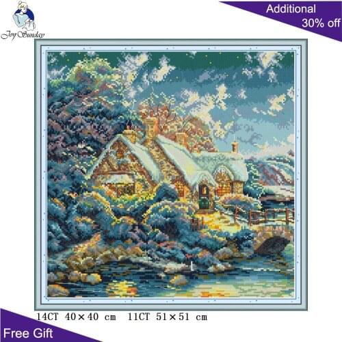 Joy Sunday Creekside Lodge Cross Stitch FA076 14CT 11CT Counted and Stamped House In The Hills Needlework Cross Stitch Kits