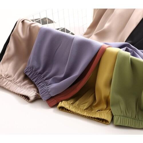 2021 New Lady Slacks Summer Satin Harem Pants Women High Waist Casual Ankle-length Pants Fashion Soft Thin Loose Female Trousers