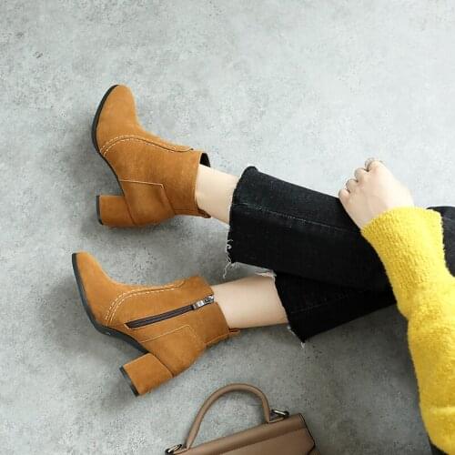 New MID HEELS SHORT BOOTS womens thick heels Martin boots nude boots autumn boots womens large