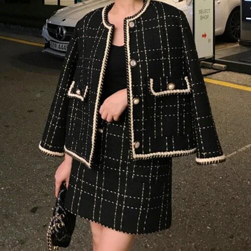 2020 Autumn Winter Fashion 2 Piece Set Women Long Sleeve Jacket Coat+Mini Wool Skirt Set Ladies Vintage Clothing Sets