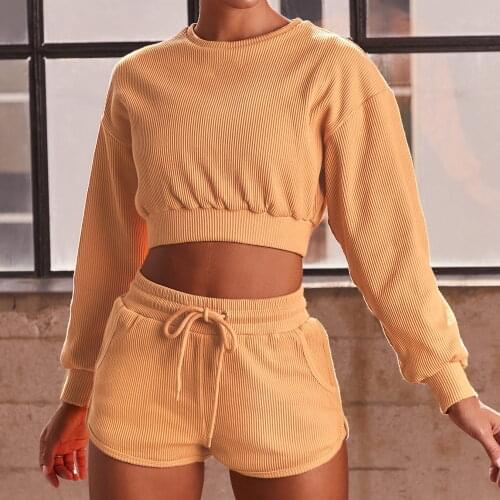 Sexy Yoga Set Women Two 2 Piece Long Sleeve Crop Top T-Shirt Tight Shorts Sportsuit Workout Outfit Gym Sport Suit