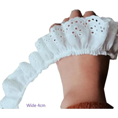 4CM Wide Luxury White cotton Embroidery Lace Fabric DIY applique collar trim ribbon Sewing guipure dress wedding cloth decor
